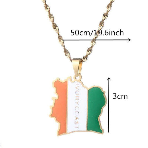 Ivory Coast Flag Map Necklace