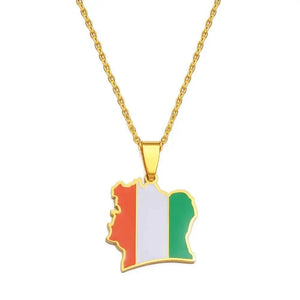 Ivory Coast Flag Map Necklace