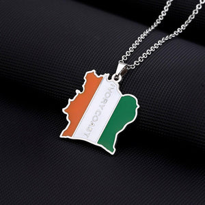 Ivory Coast Flag Map Necklace