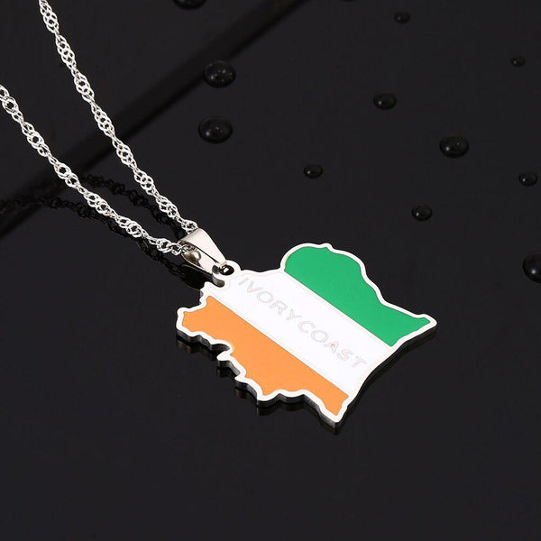 Ivory Coast Flag Map Necklace