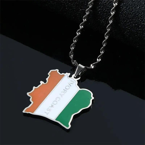 Ivory Coast Flag Map Necklace