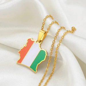 Ivory Coast Flag Map Necklace