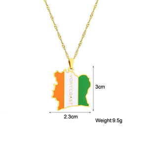 Ivory Coast Flag Map Necklace