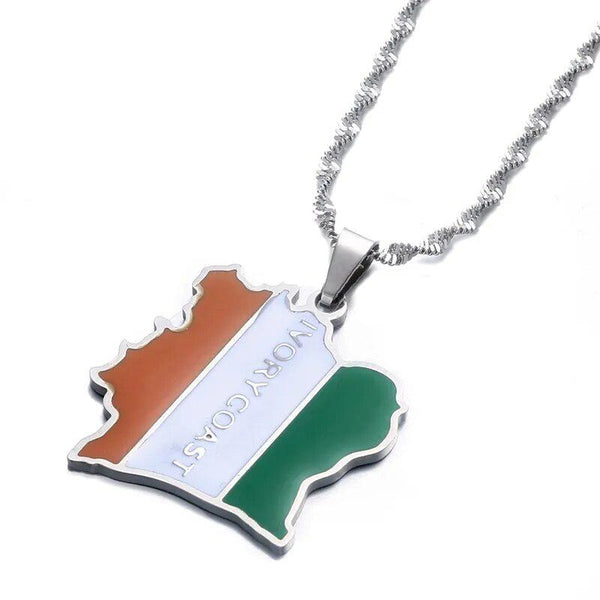 Ivory Coast Flag Map Necklace