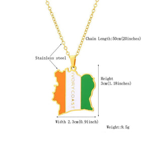 Ivory Coast Flag Map Necklace