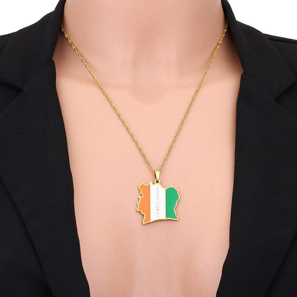 Ivory Coast Flag Map Necklace