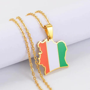 Ivory Coast Flag Map Necklace