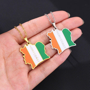 Ivory Coast Flag Map Necklace