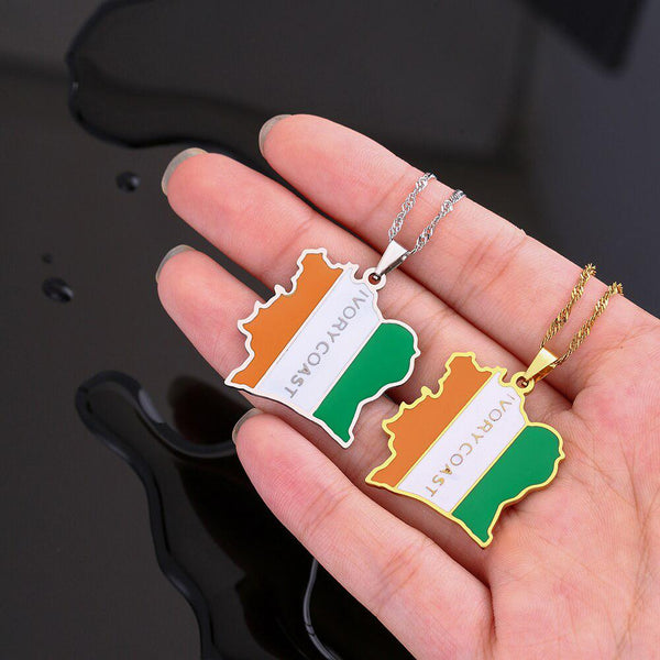 Ivory Coast Flag Map Necklace