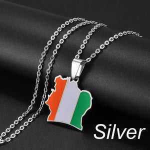 Ivory Coast Flag Map Necklace