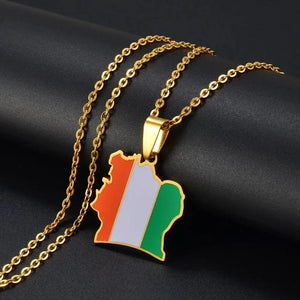 Ivory Coast Flag Map Necklace
