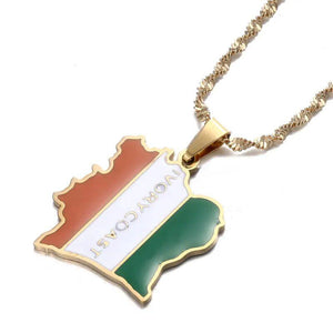 Ivory Coast Flag Map Necklace