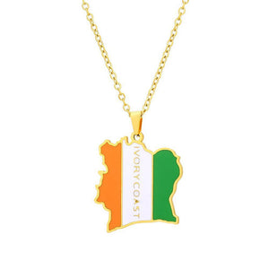 Ivory Coast Flag Map Necklace