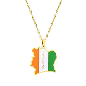 Ivory Coast Flag Map Necklace