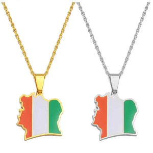 Ivory Coast Flag Map Necklace