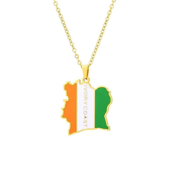 Ivory Coast Flag Map Necklace