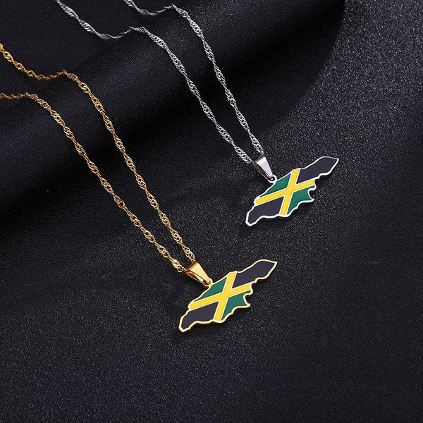 Jamaica Flag Map Necklace