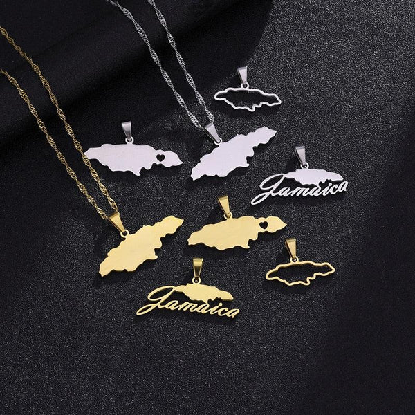 Jamaica Flag Map Necklace