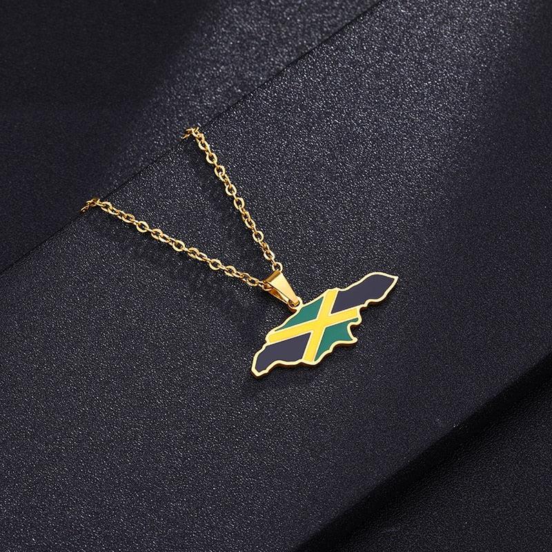 Jamaica Flag Map Necklace