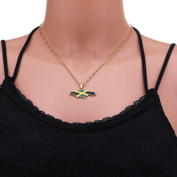 Jamaica Flag Map Necklace