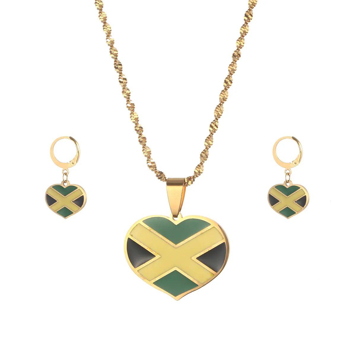 Jamaica Flag Necklace & Earrings