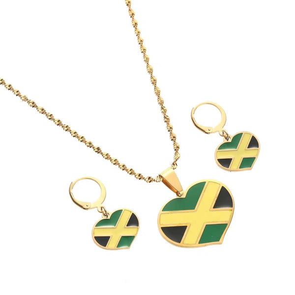 Jamaica Flag Necklace & Earrings