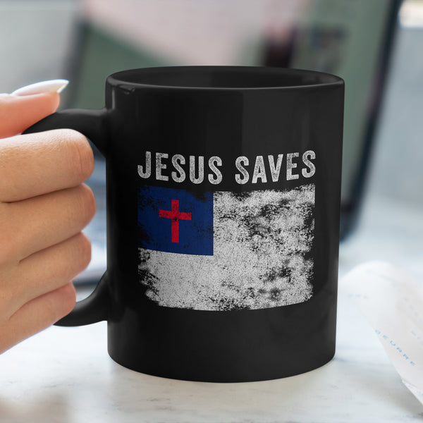 Jesus Saves Christian Flag Mug