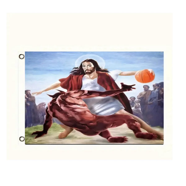 Jesus vs Satan Basketball Flag - 90x150cm(3x5ft) - Funny Christian Flag