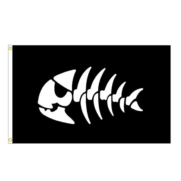 Jolly Roger Pirate Fish Flag - 90x150cm(3x5ft) - 60x90cm(2x3ft)