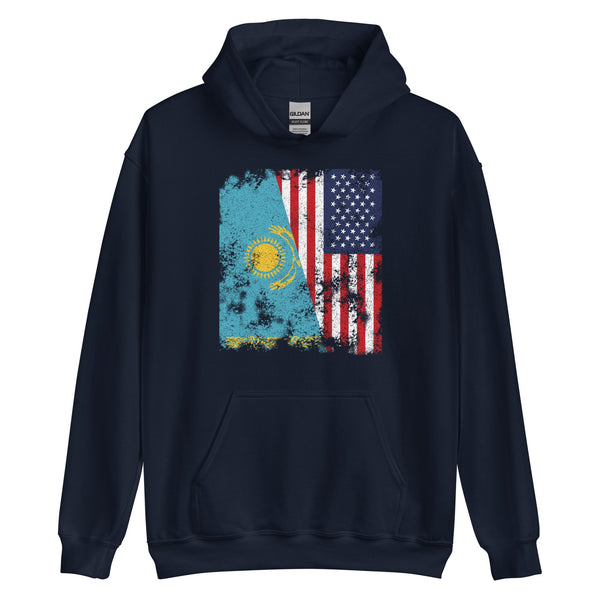 Kazakhstan USA Flag - Half American Hoodie