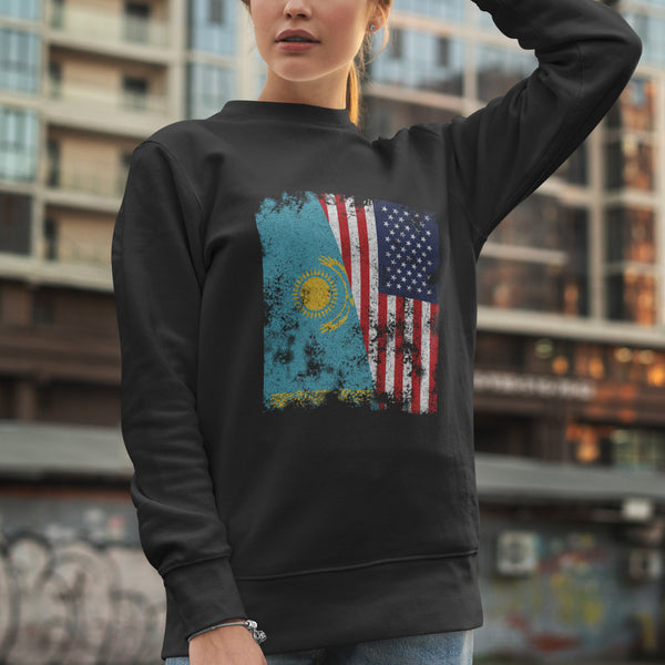 Kazakhstan USA Flag - Half American Sweatshirt
