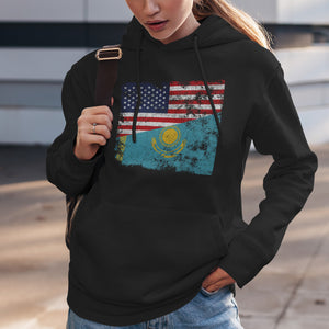 Kazakhstan USA Flag Hoodie