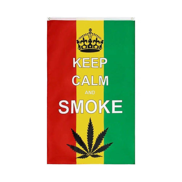 Keep Calm and Smoke Weed Rasta Flag - 90x150cm(3x5ft) - 60x90cm(2x3ft)