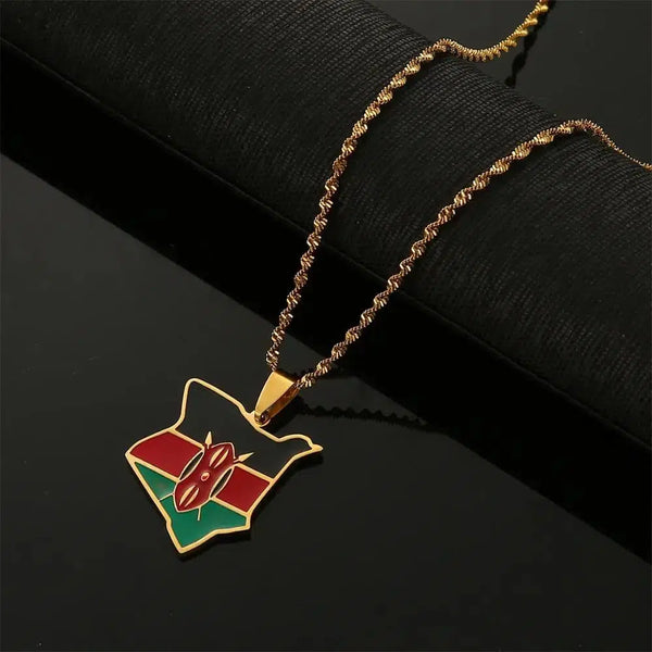 Kenya Flag Map Necklace