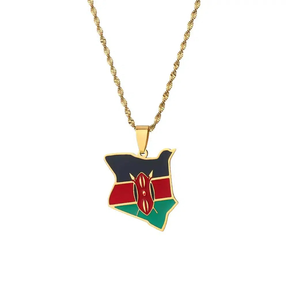 Kenya Flag Map Necklace