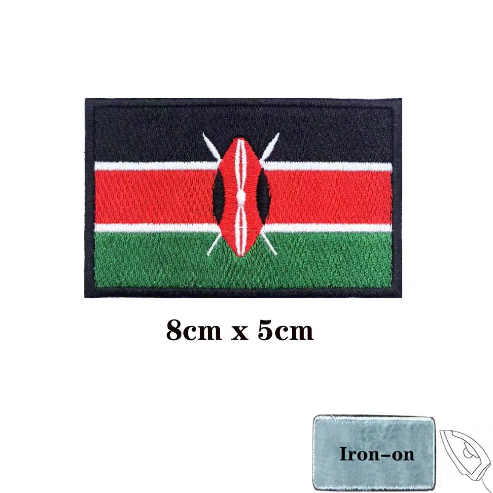 Kenya Flag Patch - Iron On/Hook & Loop Patch