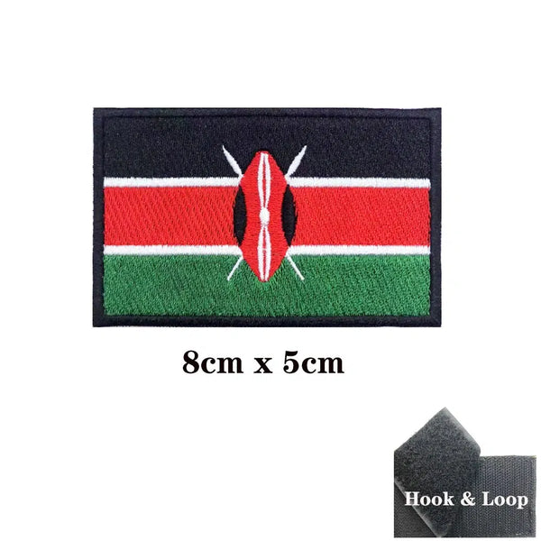 Kenya Flag Patch - Iron On/Hook & Loop Patch