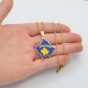 Kosovo Flag Map Necklace
