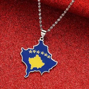 Kosovo Flag Map Necklace