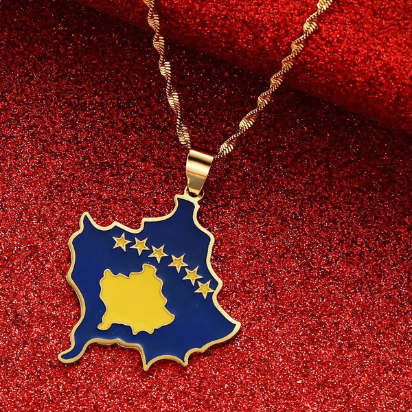 Kosovo Flag Map Necklace