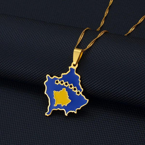 Kosovo Flag Map Necklace