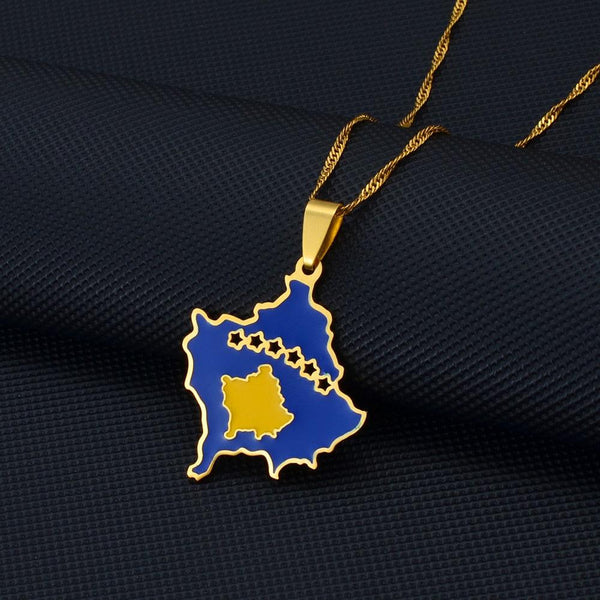 Kosovo Flag Map Necklace