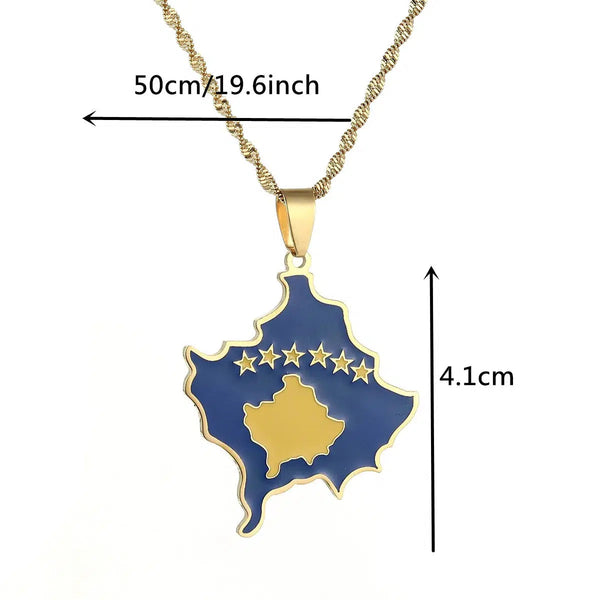 Kosovo Flag Map Necklace