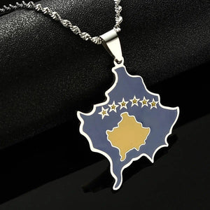 Kosovo Flag Map Necklace