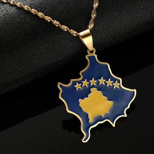 Kosovo Flag Map Necklace