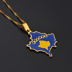 Kosovo Flag Map Necklace