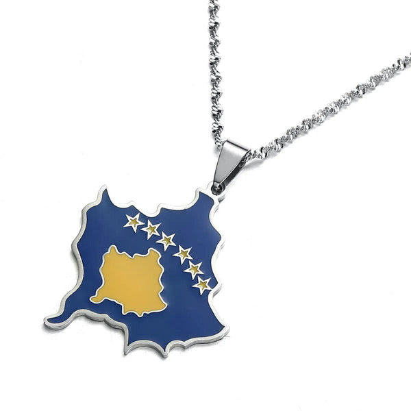 Kosovo Flag Map Necklace