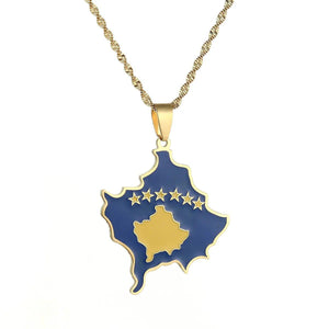 Kosovo Flag Map Necklace