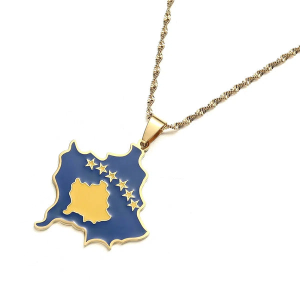 Kosovo Flag Map Necklace