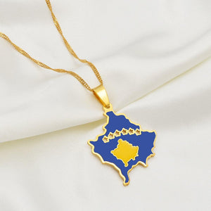 Kosovo Flag Map Necklace